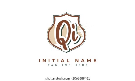 Qi Initials, handwriting logo vector