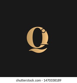 Qi or Iq logo vector. Initial letter logo, golden text on black background