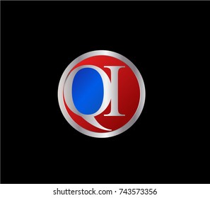 QI Letter logo Design in a circle. Blue Red and silver colored
