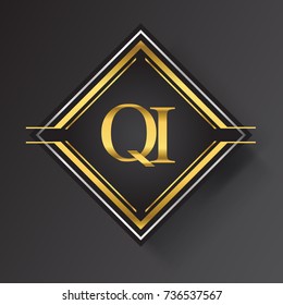 QI Letter logo in a square shape gold and silver colored geometric ornaments.