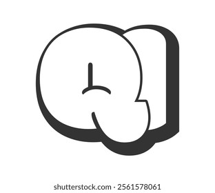 QI logo, bubble comic lettering, rounded in graffiti style black and white silhouette. Trendy preschool Q and I letter text for festival party, personal initials, children funky print and web. 