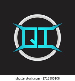 Monograma del logotipo QI con plantilla de diseño de forma circular y de cuatro ejes
