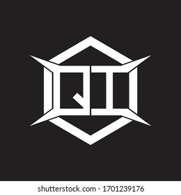 Monograma del logotipo QI con hexágono y plantilla de diseño de cuatro ejes