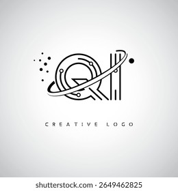 QI Orbit Monogram Logo – Futuristic Minimal Letter mark with Circular Line Art, Tech-Inspired Dots and Space Motion Concept for Modern Branding Identity