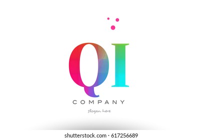 QI Q I creative rainbow colors colored artistic alphabet company letter logo design vector icon template
