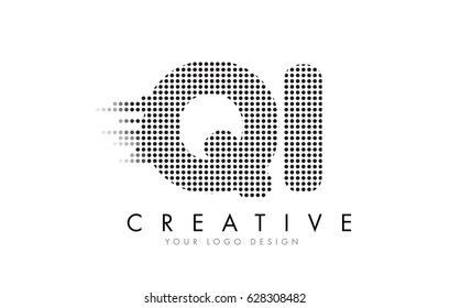 QI Q I Letter Logo Design with Black Dots and Bubble Trails.