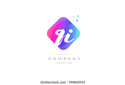 qi q i  pink blue rhombus abstract 3d alphabet company letter text logo hand writting written design vector icon template 