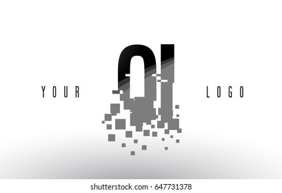 QI Q I Pixel Letter Logo with Digital Shattered Black Squares. Creative Letters Vector Illustration.