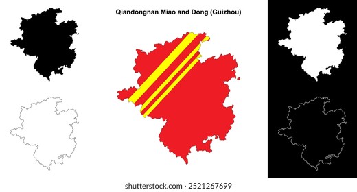 Qiandongnan Miao e Dong mapa de contorno em branco definido