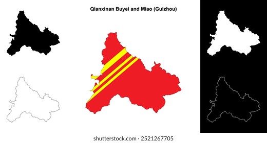 Qianxinan Buyei e Miao mapa em branco esboço definido