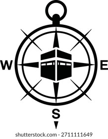Icono de la brújula de Qibla para la dirección de la oración islámica. Viaje de símbolos religiosos. Encuentra la dirección de la qibla desde cualquier lugar para los musulmanes.