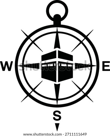 Qibla compass icon for islamic prayer direction. Religious symbol travel. Find qibla direction from any location for Muslims.