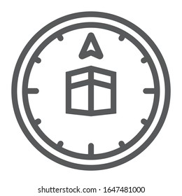 Qibla compass line icon, ramadan and islam, islamic compass sign, vector graphics, a linear pattern on a white background, eps 10