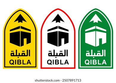 Qibla Direction Icon Set, Editable and Scalable Vector Signs for Mosque and Prayer Room Design, Isolated on White Background, Ideal for Islamic Digital Designs, Wayfinding and Religious Spaces