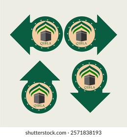 Qibla Direction Icon Set, Editable and Scalable Vector Signs for Mosque and Prayer Room Design, Isolated on White Background, Ideal for Islamic Digital Designs, Wayfinding and Religious Spaces