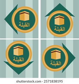 Qibla Direction Icon Set, Editable and Scalable Vector Signs for Mosque and Prayer Room Design, Isolated on White Background, Ideal for Islamic Digital Designs, Wayfinding and Religious Spaces