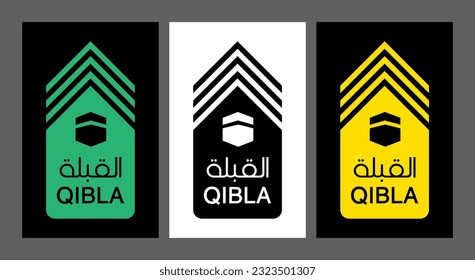 QIBLA DIRECTION SIGN VECTOR ILLUSTRATION, Arabic Text Translation - Qibla , AL QIBLA, QEBLAH ICON, QIBLA MARK , Qibleh, Kiblah, Kible or Kibla SIGN ISOLATED, MUSLIM PRAYER DIRECTION SIGN VECTOR EPS