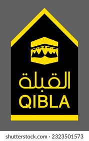 QIBLA DIRECTION SIGN VECTOR ILLUSTRATION, Arabic Text Translation - Qibla , AL QIBLA, QEBLAH ICON, QIBLA MARK , Qibleh, Kiblah, Kible or Kibla SIGN ISOLATED, MUSLIM PRAYER DIRECTION SIGN VECTOR EPS