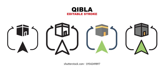 Qibla icon set with different styles. Icons designed in filled, outline, flat, glyph and line colored. Editable stroke and pixel perfect. Can be used for web, mobile, ui and more.