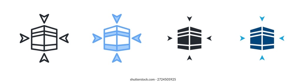 Qibla Icon Set Multiple Style. Designed In Outline, Blue, Glyph, Dual Tone