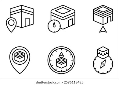 Qibla outline vector icon set. Thin line black qibla simple element religion concept, vector illustration on white background