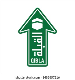 Qibla sign design. Arabic Text Translation: Qiblah, Qibleh, Kiblah, Kible or Kibla - The Direction. 