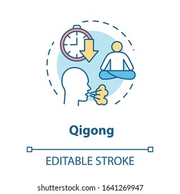 Qigong concept icon. Alternative medicine, oriental therapy idea thin line illustration. Body posture, breathing and meditation technique. Vector isolated outline RGB color drawing. Editable stroke