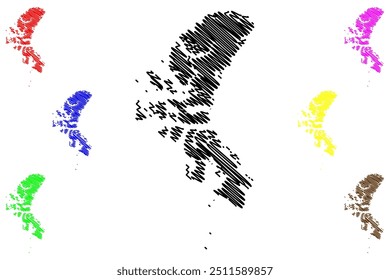 Região de Qikiqtaaluk (Canadá, Território de Nunavut, América do Norte) mapa ilustração vetorial, esboço rabisco Qikiqtani ou mapa da região de Baffin