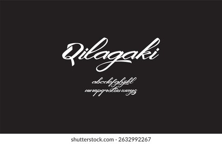 Qilagaki" is a refined script font with graceful, flowing curves, perfect for elegant and luxurious designs like invitations, branding, or high-end marketing materials.