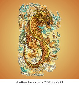 El qilin era una naranja dorada que quería volar y a su alrededor había un viento que se parecía al humo verde-naranja. Criaturas mitológicas contenidas en las leyendas de varios países de Asia Oriental.