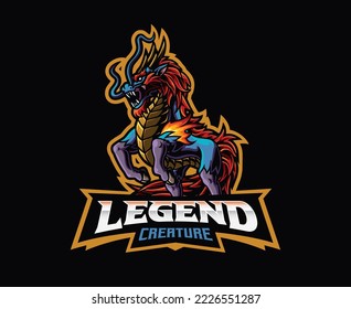 Qilin mascot logo design. Legendary mythological creature vector illustration. Logo illustration for mascot or symbol and identity, emblem sports or e-sports gaming team