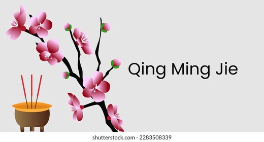  Qing Ming festival or Tomb-Sweeping Day. Qing Ming Jie Chinese Festival of pure light. Vector Illustration. 