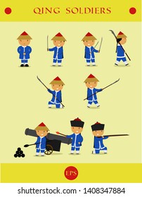 Qing Soldiers Cartoon Set Vector Illustration, Qing Chinese Army.