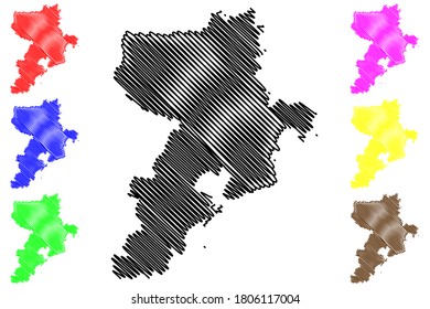 Qingdao City (People's Republic of China, Shandong Province) map vector illustration, scribble sketch City of Tsingtao map