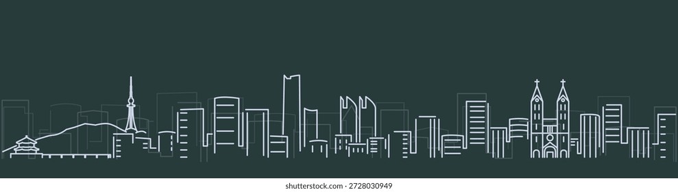Qingdao Simple Lines Skyline on Dark Background
