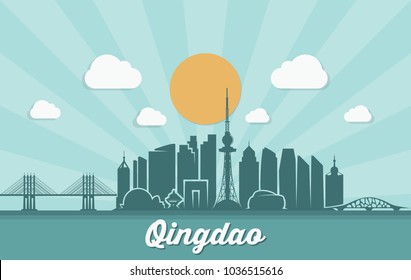 Qingdao skyline - Chine - vector illustration