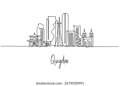 Dibujo de línea continua del horizonte de Qingdao