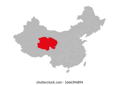 Qinghai province highlighted on china map. Gray background. Perfect for business concepts, backgrounds, backdrop, poster, sticker, banner, label and wallpaper.