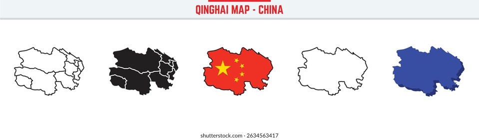 Qinghai Province Map Outline with China Inset – 3D Qinghai Map Outline and Filled Vector Design