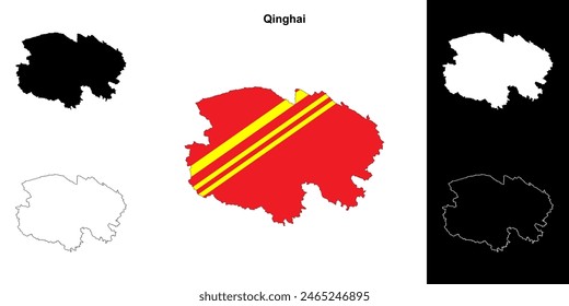 Qinghai province outline map set