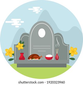 Qingming or Ching Ming festival, also known as Tomb-Sweeping Day in English, a traditional Chinese festival vector illustration.