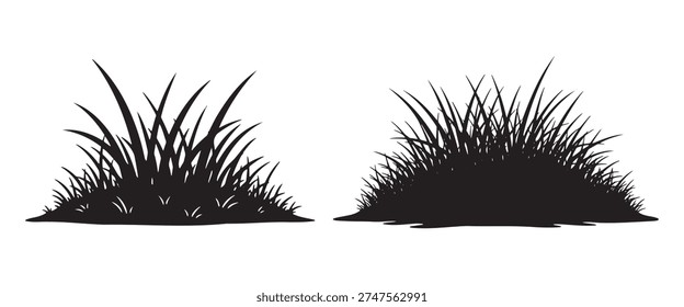 Qingming festival grass patch silhouette cemetery landscape clean vector isolated