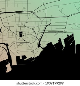 Qinhuangdao, Hebei, China - Urban vector city map with parks, rail and roads, highways, minimalist town plan design poster, city center, downtown, transit network, street blueprint