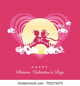 Qixi festival or Chinese Valentine's day greeting card Vector illustration, Celebrates the annual meeting of the cowherd and weaver girl on seventh day of the 7th month.