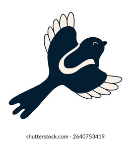 Qixi Festival flying magpie kawaii character illustration, isolated vector. Hand drawn cute flat style design. Traditional Chinese holiday clip art element. China Valentines Day