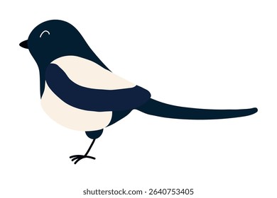 Qixi Festival sitting magpie kawaii character illustration, isolated vector. Hand drawn cute flat style design. Traditional Chinese holiday clip art element. China Valentines Day
