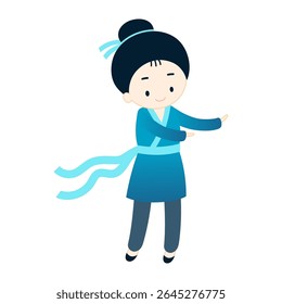 Qixi Festival, Tanabata cowherd, Hikoboshi kawaii character illustration, isolated vector. Hand drawn cute flat design. Traditional Chinese, Japanese holiday element. China Valentines Day