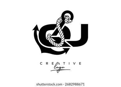 QJ Creative Monogram Latter Logo com âncora e design de corda