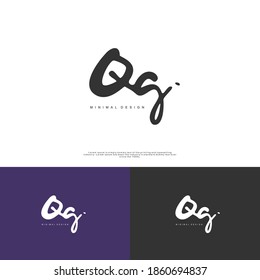 QJ Initial handwriting or handwritten logo for identity. Logo with signature and hand drawn style.