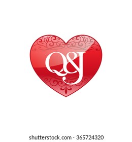 Q&J initial letter logo with ornament heart shape